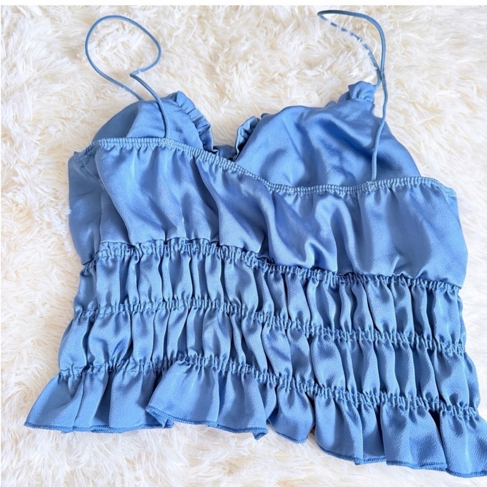 Olive Tree Blue Ruffled Spaghetti-Strap Cami Top - Picture 2 of 3